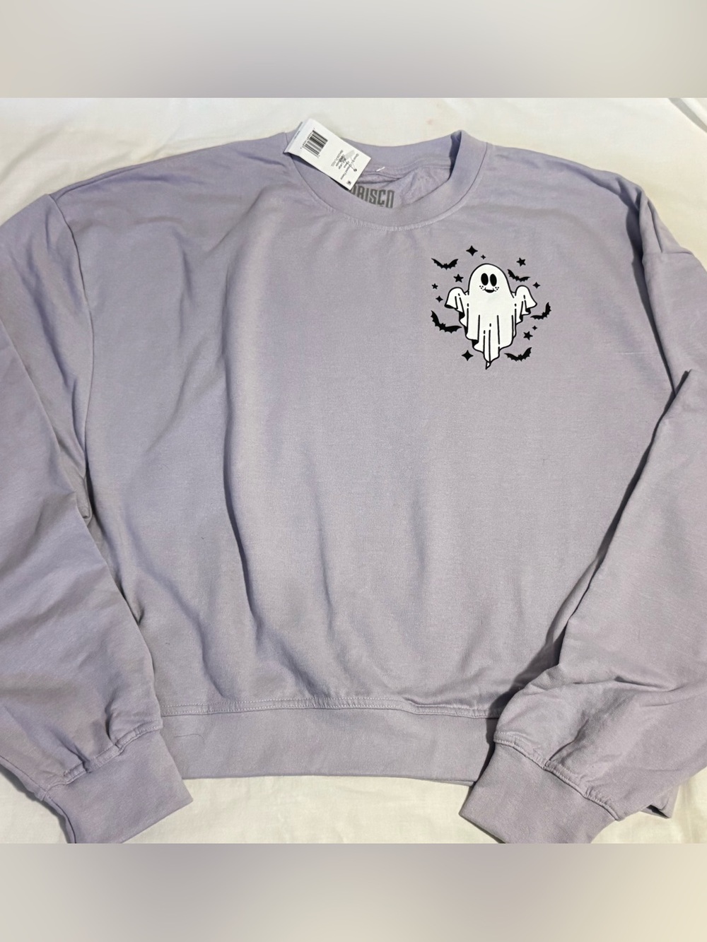 Brisco Cute Bat Ghost Halloween Cropped Oversized Sweatshirt Size XL - NWT